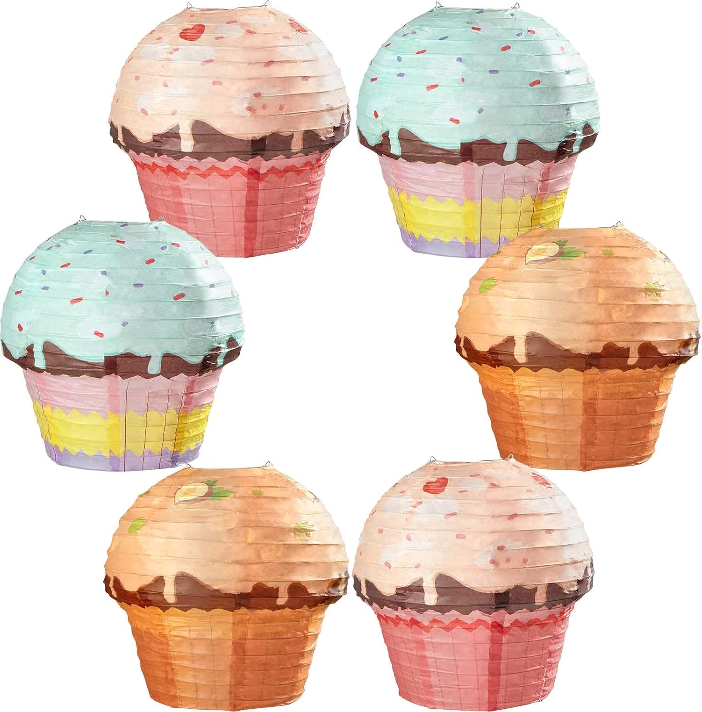 6 Pieces 12 Inches Large Candyland Cupcake Party Decoration Halloween Donut Lanterns Ice Cream Decor Dessert Candy Sweet for Wedding Baby Shower Birthday Supply -