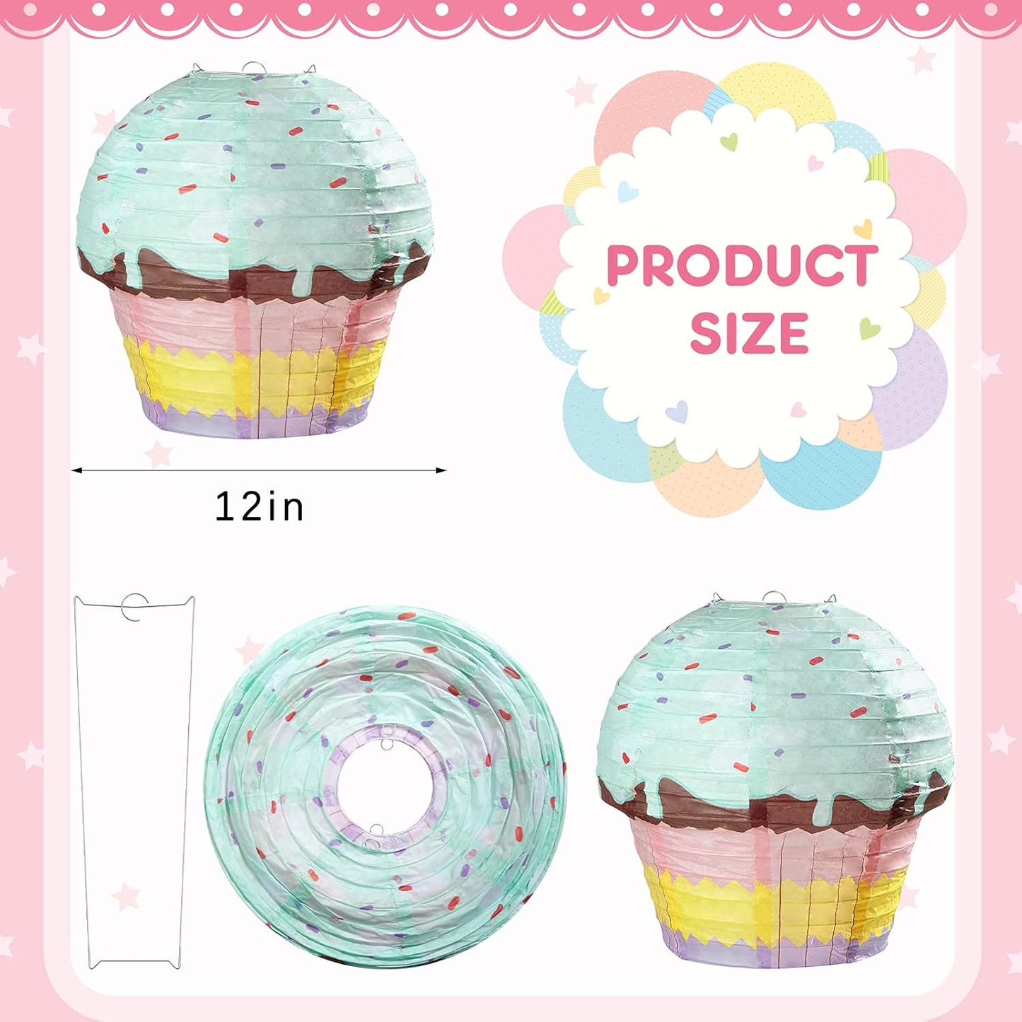 6 Pieces 12 Inches Large Candyland Cupcake Party Decoration Halloween Donut Lanterns Ice Cream Decor Dessert Candy Sweet for Wedding Baby Shower Birthday Supply -