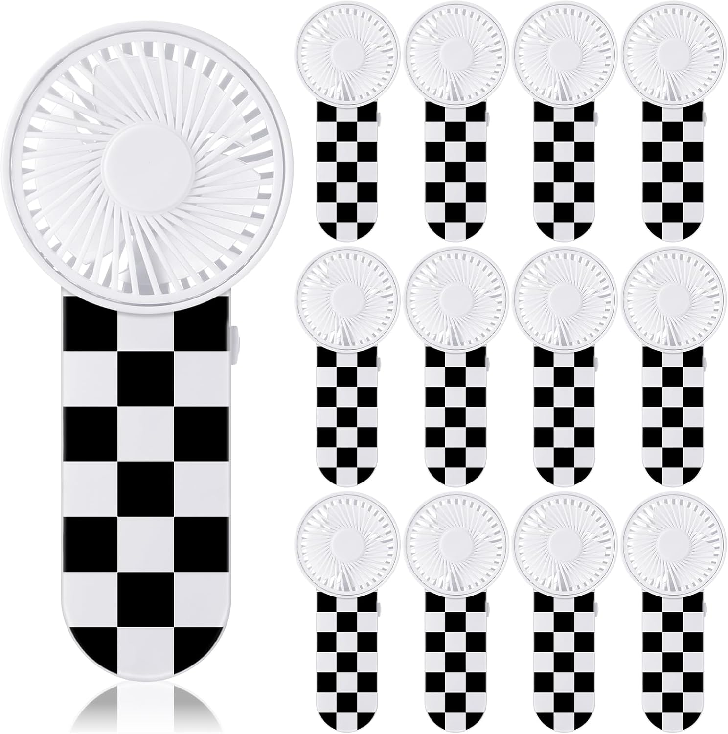 12 Pcs Race Car Party Favors Portable Fan Bulk Mini Handheld Personal Fans Checkered Black and White for Team Gift Travel Summer Outdoor Decorations -.