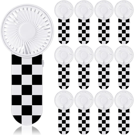 12 Pcs Race Car Party Favors Portable Fan Bulk Mini Handheld Personal Fans Checkered Black and White for Team Gift Travel Summer Outdoor Decorations -.