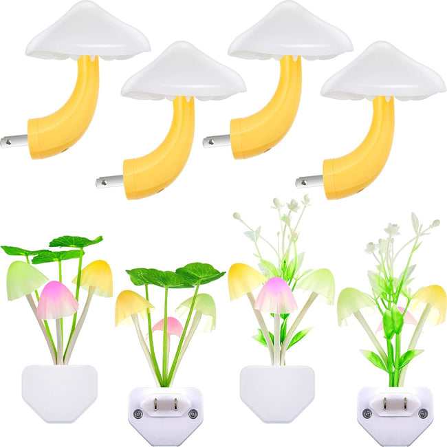 8 Pcs Mushroom Night Light 7 Color Changing Lights LED Lamp Plug into Wall Sensor Cute Plant for Bedroom, Bathroom, Stairs, Toilet, Hallway, Kitchen - Hover Image