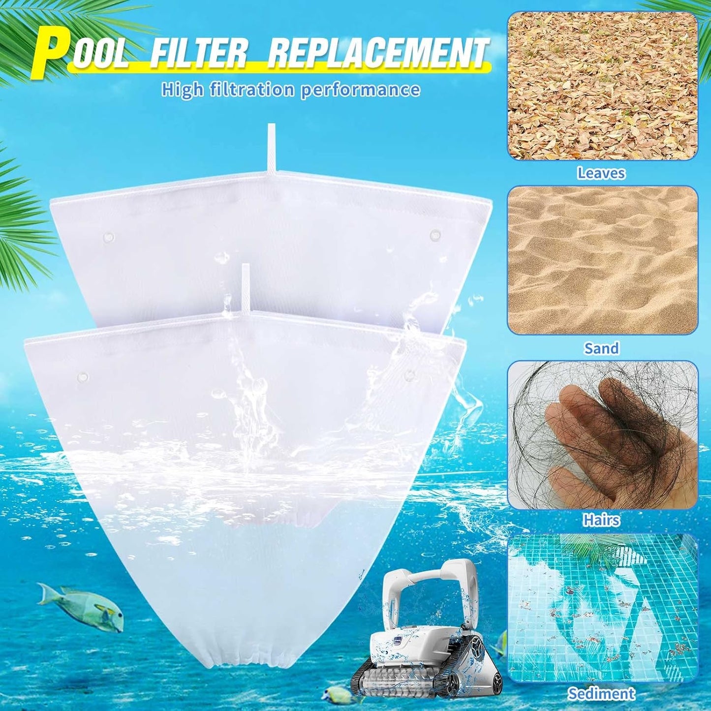 4 Pcs Pool Cleaner Fine Filter Bag Spa Part Replacement Compatible with Aquabot Products 8114 Wheeled Cleaners S2-40 S2-50 Pura 4X 5X S2-4x S2-4xi S2-5x -.