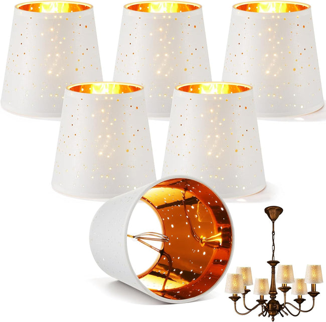6 Pcs Chandelier Lamp Shades Set Small Shade for Pendant Wall Ceiling Lights Candle Bulbs Clip on Fitter Lampshade (Star,White) - Hover Image