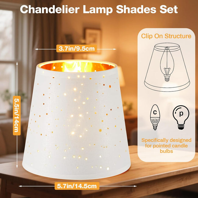 6 Pcs Chandelier Lamp Shades Set Small Shade for Pendant Wall Ceiling Lights Candle Bulbs Clip on Fitter Lampshade (Star,White) - Main Image