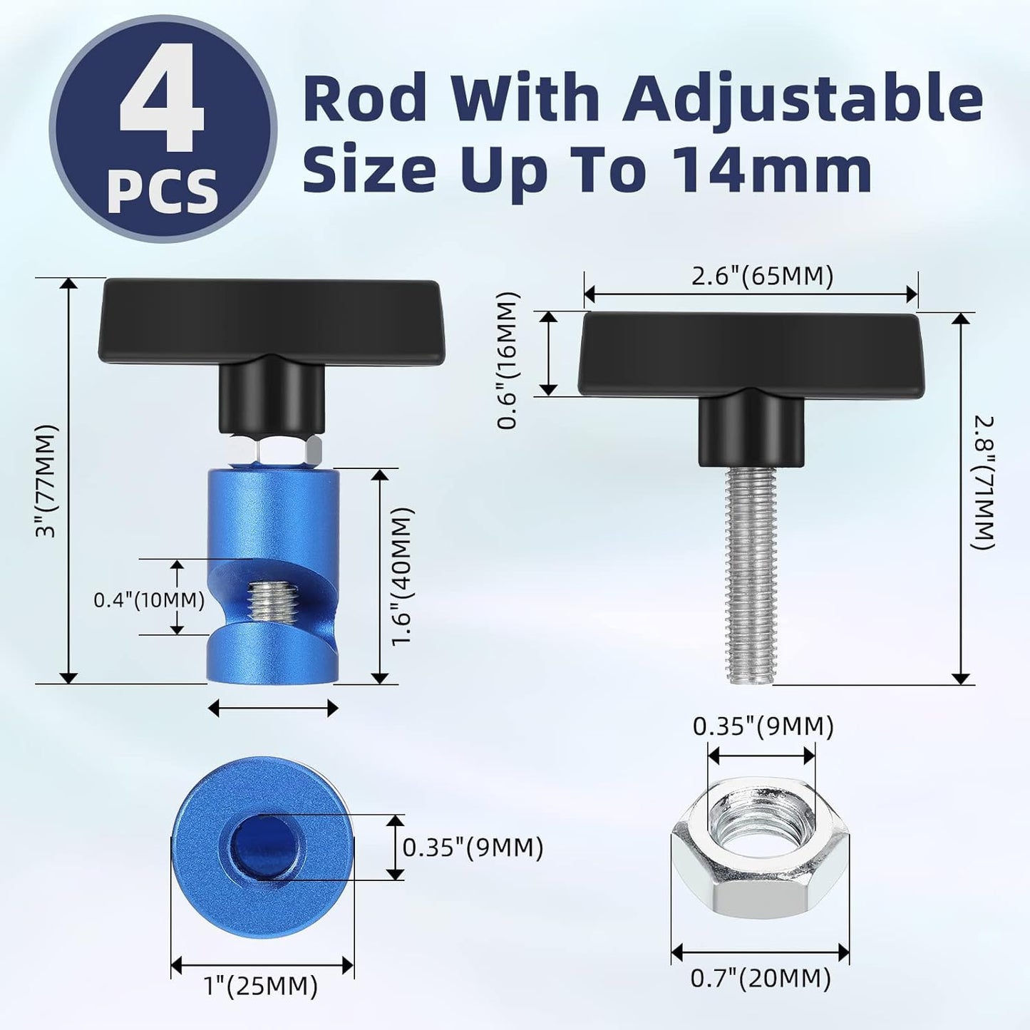 4 Pcs Car Hood Prop Struts Clamp, 0.55 Inch Tool, Adjustable Lifting Clip, Aluminum Lift Support Spark Plug Fixing Caliper for Automotive Rod Tailgate Retaining Holder(Blue) -