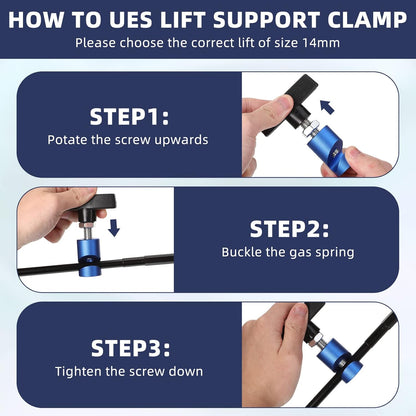 4 Pcs Car Hood Prop Struts Clamp, 0.55 Inch Tool, Adjustable Lifting Clip, Aluminum Lift Support Spark Plug Fixing Caliper for Automotive Rod Tailgate Retaining Holder(Blue) -