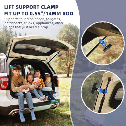 4 Pcs Car Hood Prop Struts Clamp, 0.55 Inch Tool, Adjustable Lifting Clip, Aluminum Lift Support Spark Plug Fixing Caliper for Automotive Rod Tailgate Retaining Holder(Blue) -