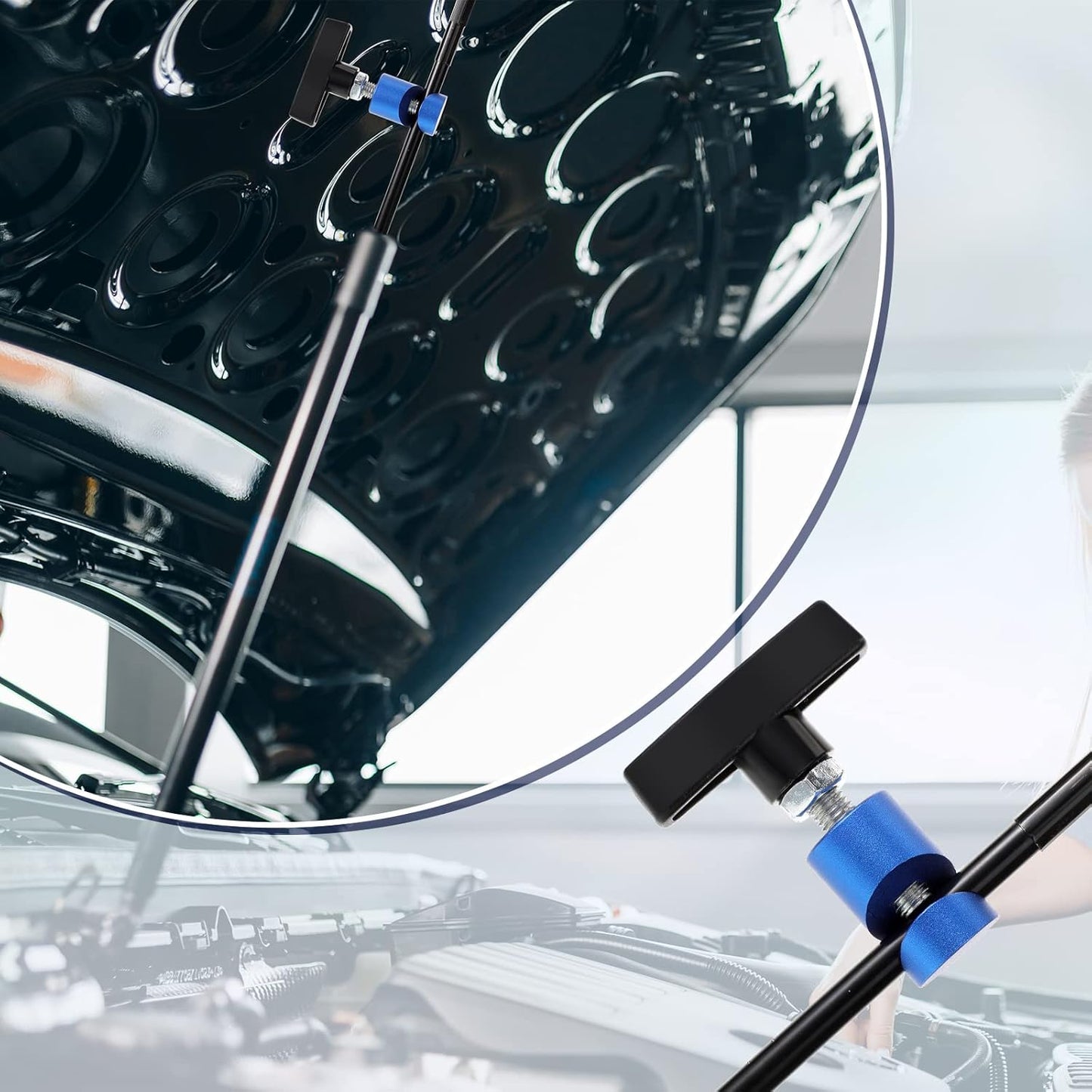 4 Pcs Car Hood Prop Struts Clamp, 0.55 Inch Tool, Adjustable Lifting Clip, Aluminum Lift Support Spark Plug Fixing Caliper for Automotive Rod Tailgate Retaining Holder(Blue) -