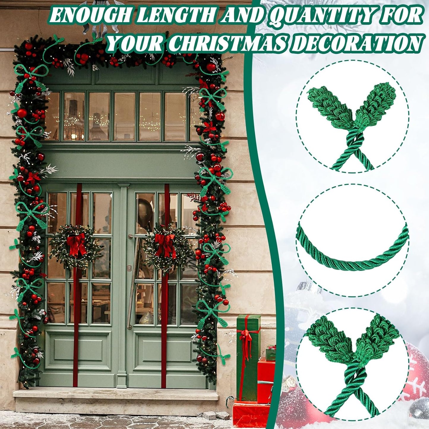 20 Pcs Christmas Inches and 16 Set Decorative Garland Twist Ties Decor for Xmas Holiday Lights Bannisters Stairways Railings (Green) Green -