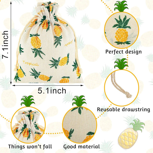25 Pieces Pineapple Treat Bags Drawstring Favor Storage for Birthday Party Wedding Hawaiian Luau Favors Summer Supplies -