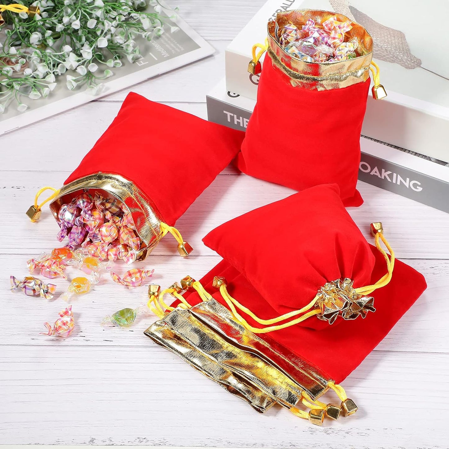 50 Pieces Velvet Bags Soft Jewelry Pouch with Drawstrings Velour Packaging Drawstring Present Bag for Candy Wedding Party Birthday Christmas Thanksgiving, 4.7 x 6.3 Inch (Red) Red 4.7x6.3 (Pack of 50)