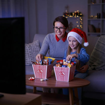 6 Pack Movie Night Gifts Baskets Plastic Popcorn Box Containers with Bags and Bows for Holiday Lover Teacher Appreciation Birthday Party Favors DIY Kits - 9 x Inch