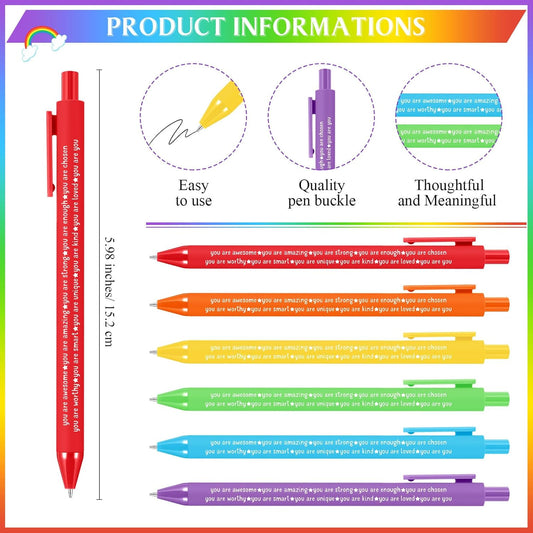 36 Pack Positive Gifts Bulk for Kids Rainbow Inspirational Pens Motivational Notebook with Affirmations Social Worker Child Student Employee Teacher -
