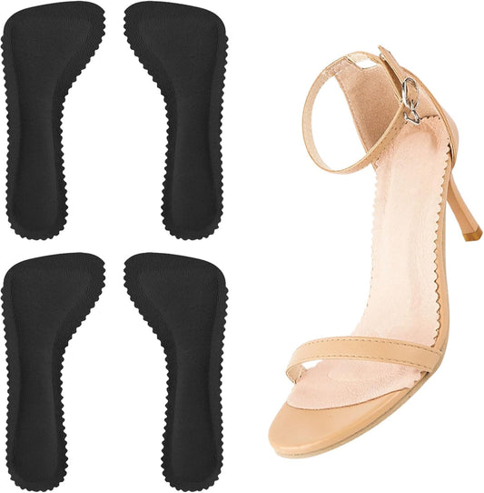 2 Pairs Adhesive High Heel Inserts Women 3/4 Cushioning Insoles for Heels Anti-Slip Invisible Slim Liners Ball of Foot & Arch Support Sponge Leather Relieve Pain Black -