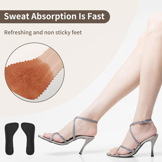 2 Pairs Adhesive High Heel Inserts Women 3/4 Cushioning Insoles for Heels Anti-Slip Invisible Slim Liners Ball of Foot & Arch Support Sponge Leather Relieve Pain Black -