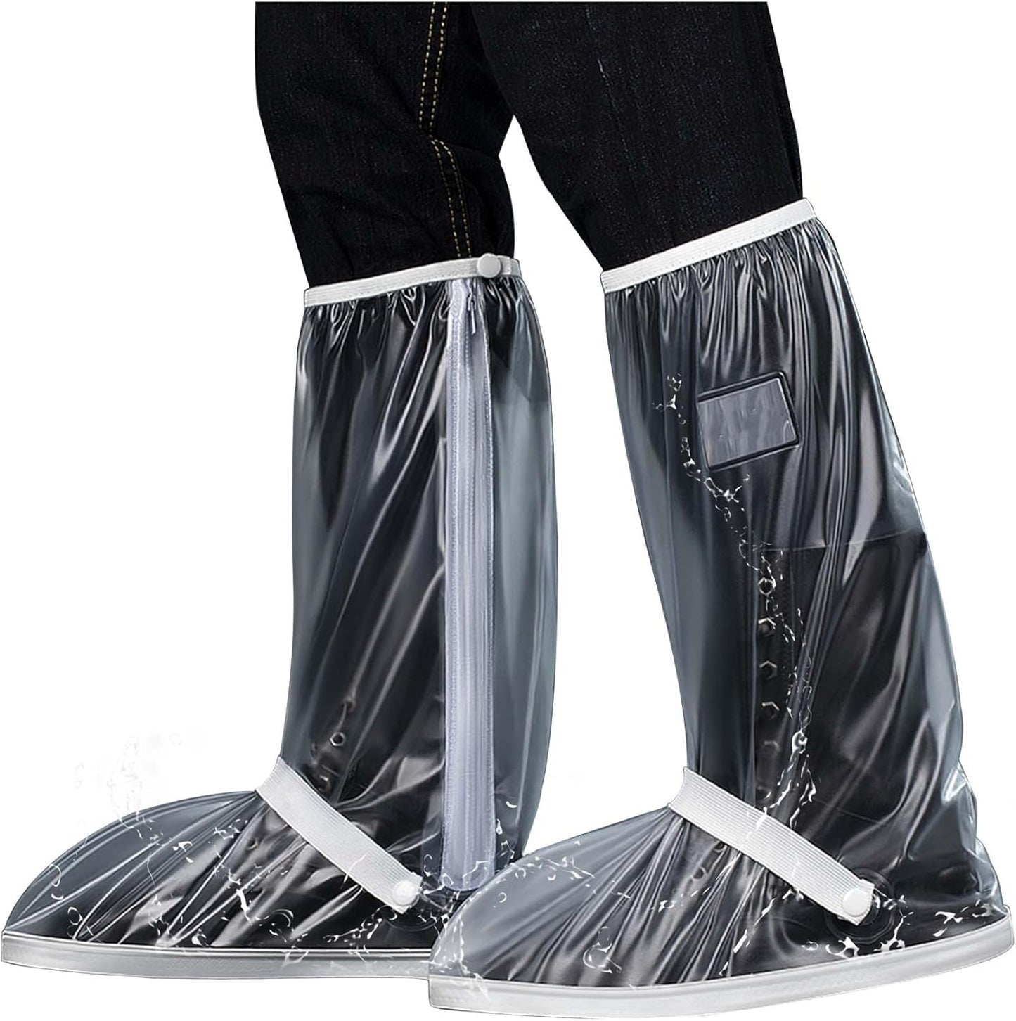 Waterproof Rain Shoe Covers Men Reusable Foldable Snow Boot with Reflector Non Slip Protector for Raining Day,Cycling,Gardening,Fishing,Hiking, Farming Transparent X-Large