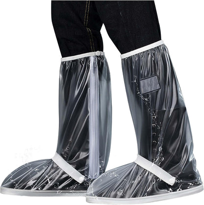 Waterproof Rain Shoe Covers Men Reusable Foldable Snow Boot with Reflector Non Slip Protector for Raining Day,Cycling,Gardening,Fishing,Hiking, Farming Transparent X-Large