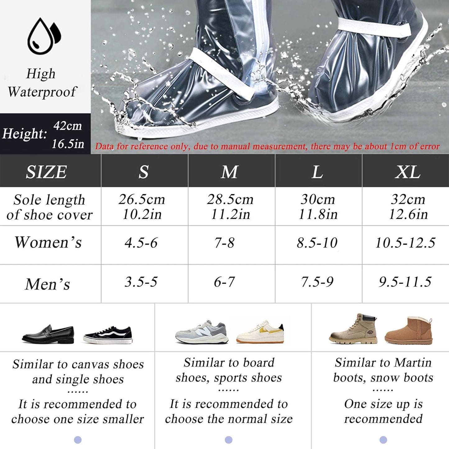 Waterproof Rain Shoe Covers Men Reusable Foldable Snow Boot with Reflector Non Slip Protector for Raining Day,Cycling,Gardening,Fishing,Hiking, Farming Transparent X-Large