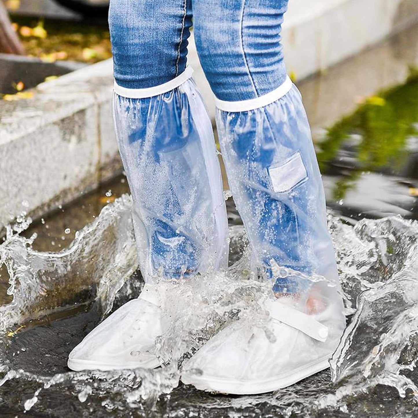 Waterproof Rain Shoe Covers Men Reusable Foldable Snow Boot with Reflector Non Slip Protector for Raining Day,Cycling,Gardening,Fishing,Hiking, Farming Transparent X-Large