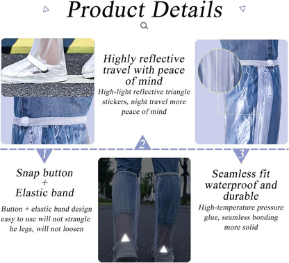 Waterproof Rain Shoe Covers Men Reusable Foldable Snow Boot with Reflector Non Slip Protector for Raining Day,Cycling,Gardening,Fishing,Hiking, Farming Transparent X-Large