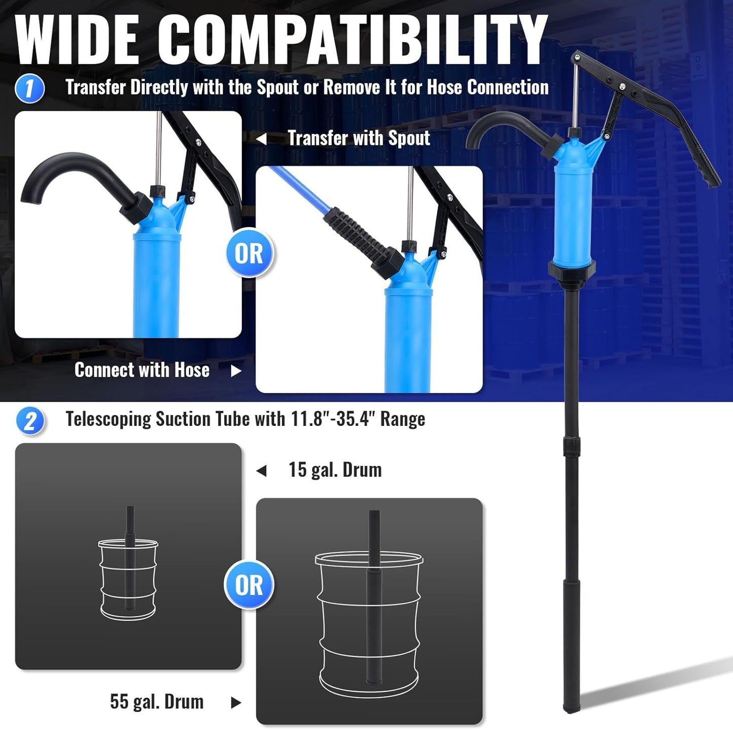 55 Gallon Drum Pump,Barrel Pump Manual Lever Action Barrel for Diesel,Kerosene, Motor Oil Transfer (7131-FANG-2) -