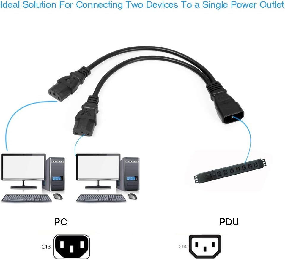 UPS Server Y Splitter C14 to 2 x C13 Power Extension Cable