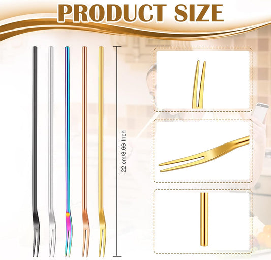 5 Pcs Pickle Fork, 8.66 Inches Long Handle Olive Fork 304 Stainless Steel Picker Grabber Tool for Jar Cocktail Dessert Fruit, 2 Prong(Multicolor) Multicolor -