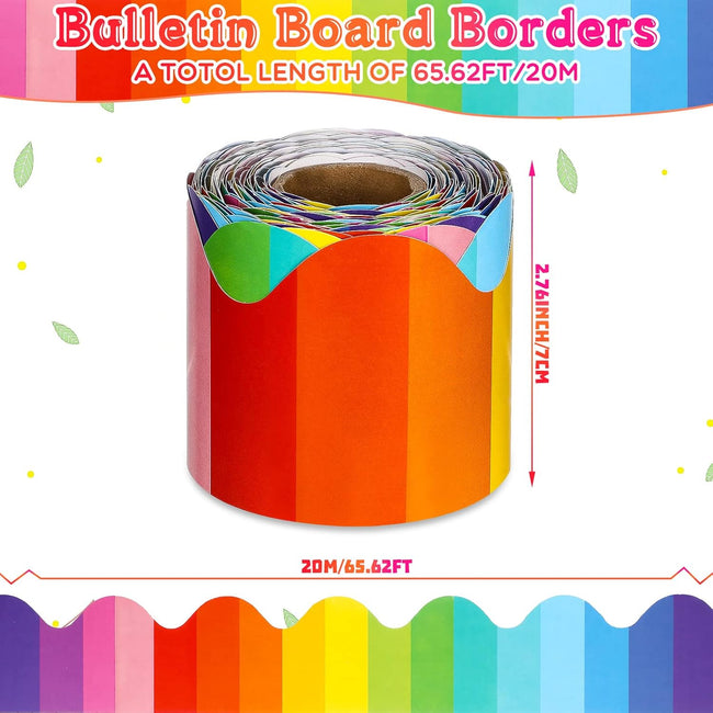 Colorful Bulletin Board Borders Rainbow Scalloped Roll Trim Confetti Border Decoration for Classroom Chalkboard Preschool Daycare Kindergarten Office Decor(Rainbow,1 Roll) - Main Image