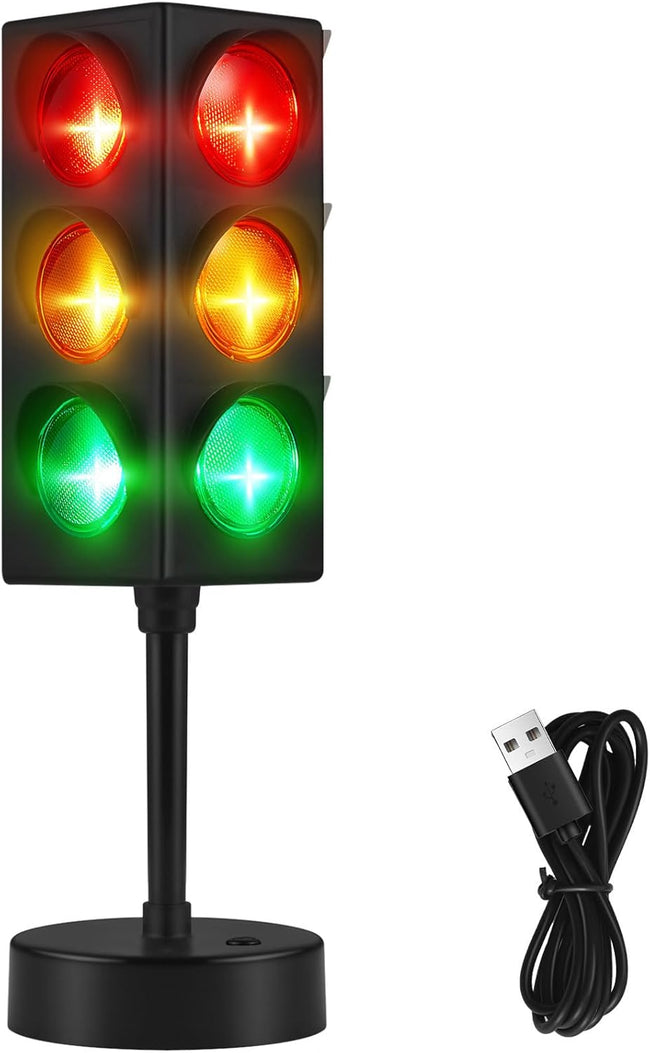 11 Inch Traffic Light Lamp Color Change Mini Stop Room Decor USB Cool Decorative Desk Lamps for Boys Girls Kids Party Decorations(1 Pcs) - Hover Image