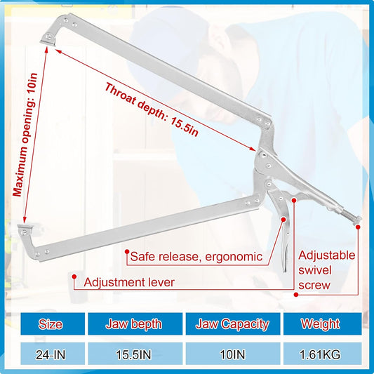 2 Pcs 24 Inch Locking C Clamp Large Opening Jaws Pliers Adjustable with Grip Swivel Pads Alloy Steel for Shop Home Farm Auto Workshop Woodworking Repair, Silver -