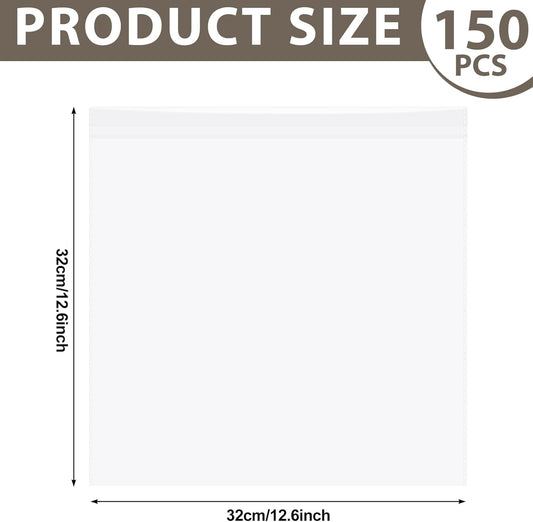 150 Pcs 12 x Inch Clear Cellophane Plastic Bags Self Adhesive Cello Bag Scrapbook Paper Cardstock Organizer Resealable Sleeves for Art Cloth Invitation Card Photo Record Party Favor Gift -
