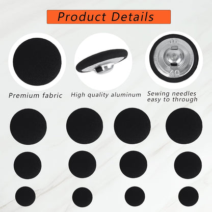 25pcs Satin Fabric Cloth Covered Buttons Metal Shank Round for Women Suit DIY Sewing Gowns Jeans Jackets Coats Shirts Wedding Dresses Handmade Crafts (Black, 15mm) black 15mm