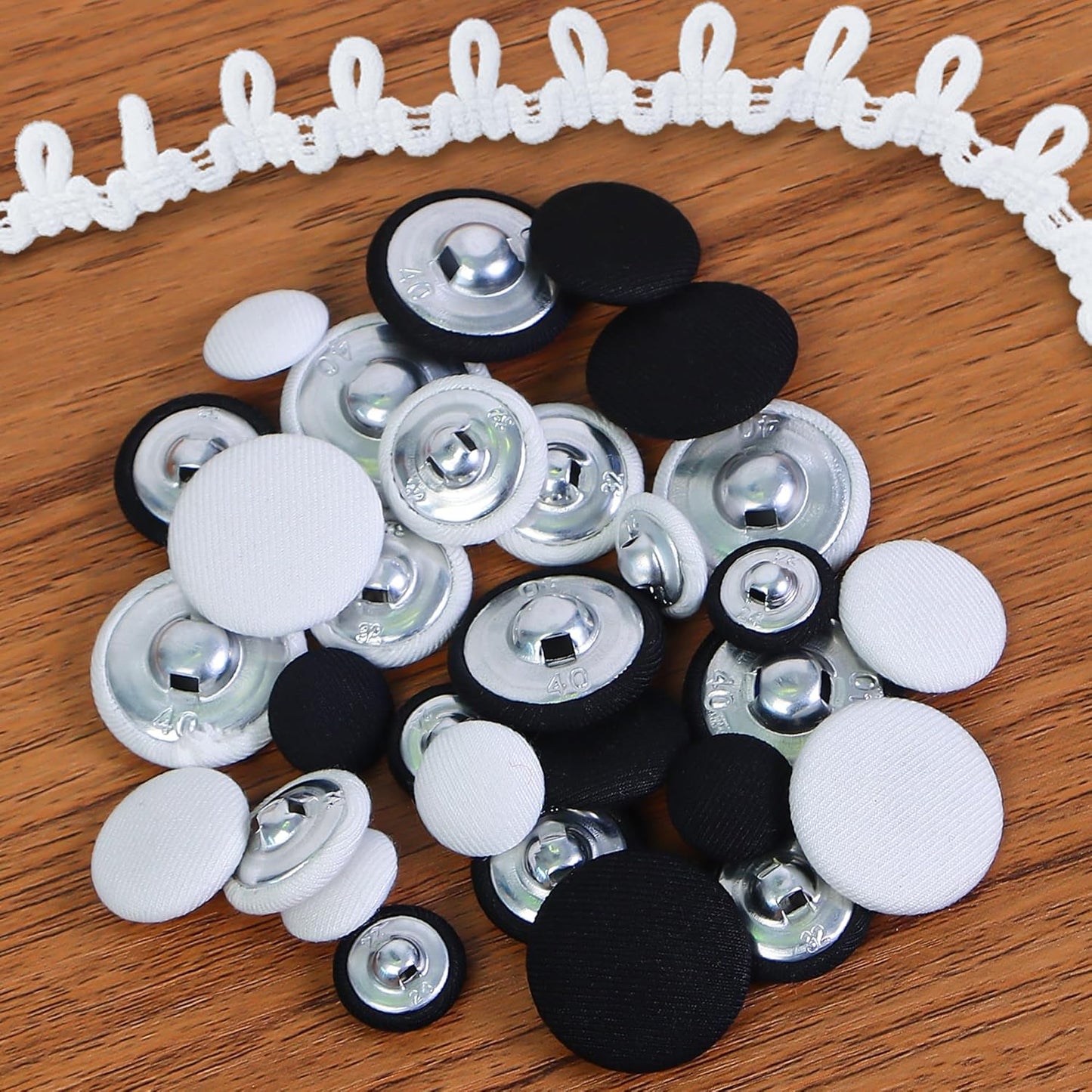 25pcs Satin Fabric Cloth Covered Buttons Metal Shank Round for Women Suit DIY Sewing Gowns Jeans Jackets Coats Shirts Wedding Dresses Handmade Crafts (Black, 15mm) black 15mm