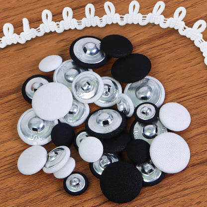 25pcs Satin Fabric Cloth Covered Buttons Metal Shank Round for Women Suit DIY Sewing Gowns Jeans Jackets Coats Shirts Wedding Dresses Handmade Crafts (Black, 15mm) black 15mm