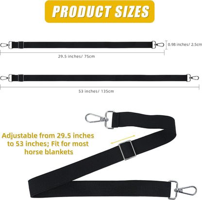 Horse Blanket Leg Straps, Elastic Belly Replacement Straps with Metal Double Swivel Snaps, 4 Pieces, Adjustable Length from 25.5" to 51"