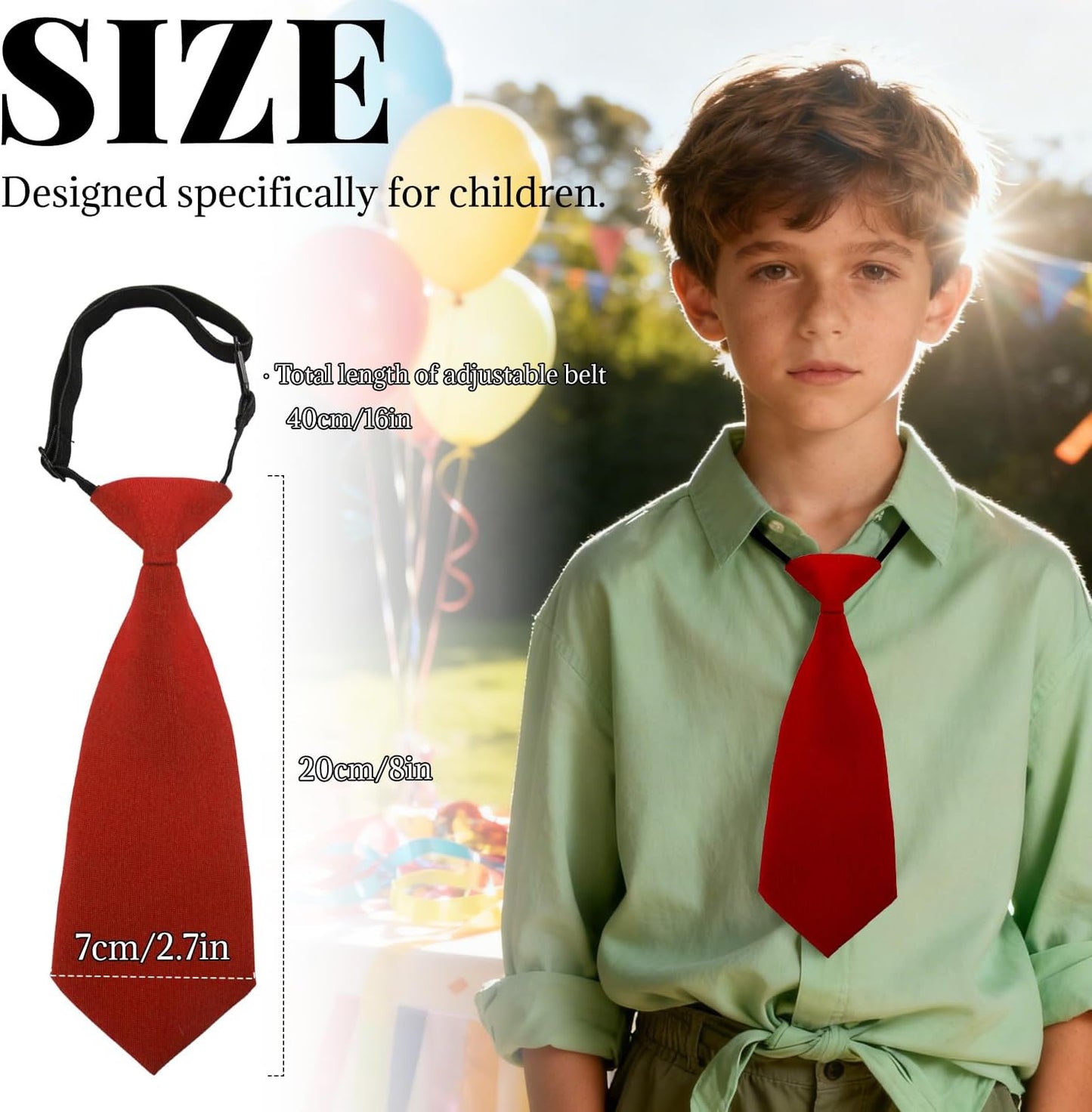 Boys Pre-Tied Adjustable Necktie, Design for Kids & Teens, School Uniform Tie Wedding Graduation Formal Wear(Red)