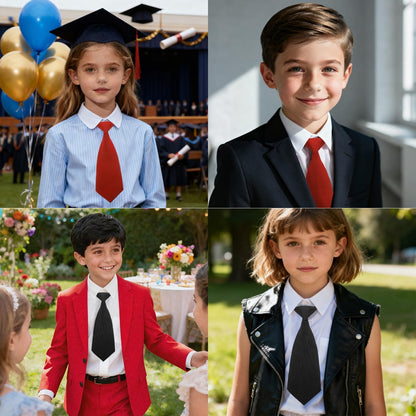 Boys Pre-Tied Adjustable Necktie, Design for Kids & Teens, School Uniform Tie Wedding Graduation Formal Wear(Red)