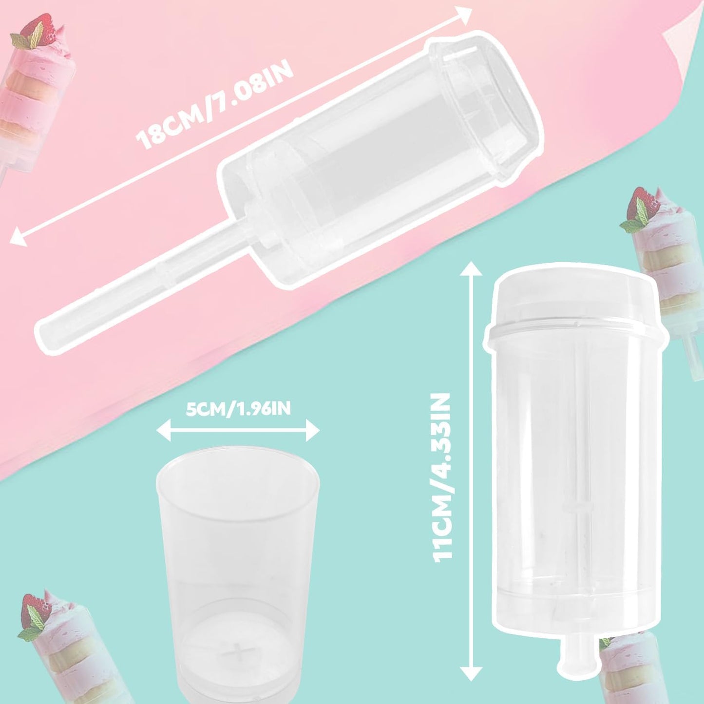 80 pcs Round Shape Clear Push-Up Cake Pop Shooter (Push Up Pops) Plastic Containers with Lids, Base & Sticks