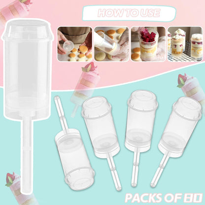 80 pcs Round Shape Clear Push-Up Cake Pop Shooter (Push Up Pops) Plastic Containers with Lids, Base & Sticks