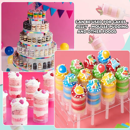 80 pcs Round Shape Clear Push-Up Cake Pop Shooter (Push Up Pops) Plastic Containers with Lids, Base & Sticks