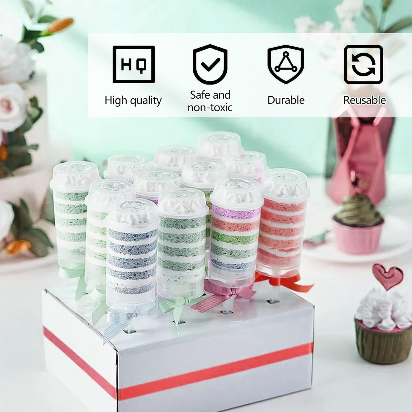 80 pcs Round Shape Clear Push-Up Cake Pop Shooter (Push Up Pops) Plastic Containers with Lids, Base & Sticks