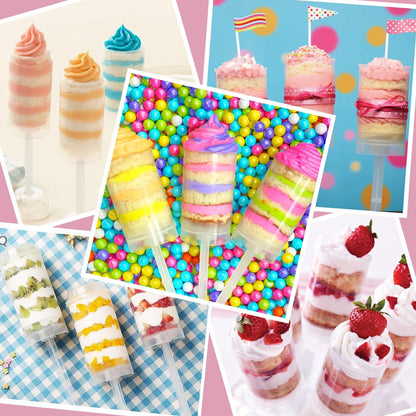 80 pcs Round Shape Clear Push-Up Cake Pop Shooter (Push Up Pops) Plastic Containers with Lids, Base & Sticks