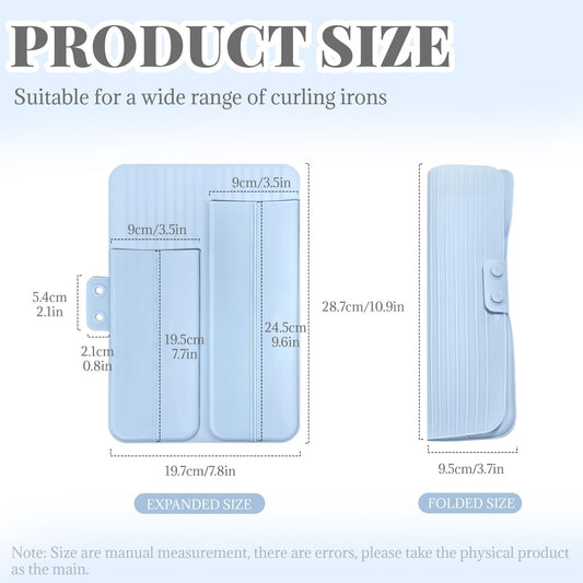 2-in-1 Heat Resistant Silicone Mat Travel Case, Soft Folding Storage Bag with 2 Pockets for Curling Iron, Flat Hair Straightener Non-Slip, Portable Hot Styling Tools(Blue)