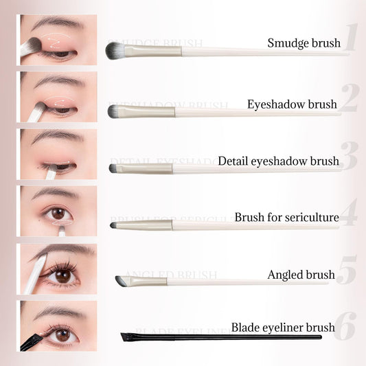 6Pcs Eye Makeup Brush Set, Soft Hairs Eyeshadow Kit, Professional Eyes for Concealer Eyebrows Eyeliner Highlighter with Snap-On Case, Beginner Friendly