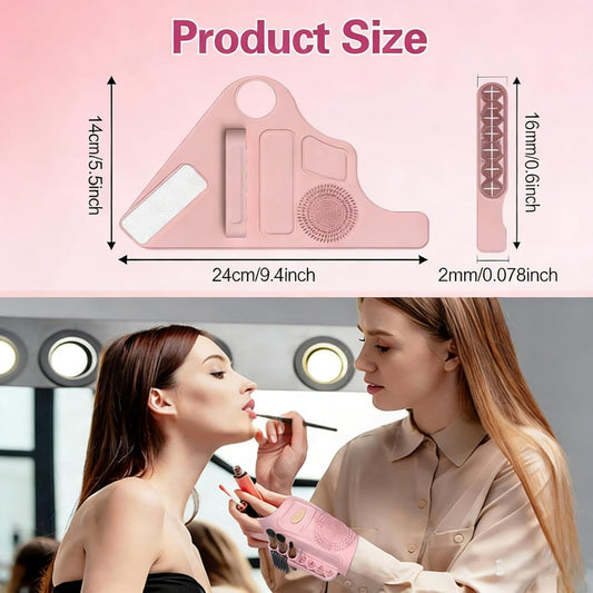 Silicone Makeup Assistant Wristband, Professional Portable Beauty Tool with Brush Holder, Color Mixing Palette & Cleaning Zone, Adjustable Hand Strap for Artists Daily Use(Pink)