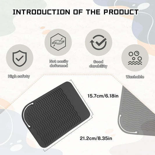 2 Pcs Silicone High Heat Resistant Mat for Hair Styling Tools, Portable Hot Protection Pad Curling Iron, Straighteners, Ideal Home, Makeup, Travel & Salon Use(8.46*6.3IN, Black+White)