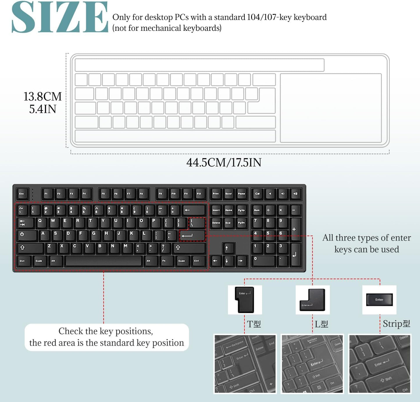 Clear PC Desktop Keyboard Cover, Universal Silicone Protector Skin for 104/107 Keys, Ultra-Thin, Waterproof, Dustproof, Anti-Slip Fits Most Standard Keyboards
