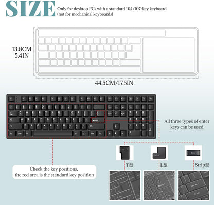 Clear PC Desktop Keyboard Cover, Universal Silicone Protector Skin for 104/107 Keys, Ultra-Thin, Waterproof, Dustproof, Anti-Slip Fits Most Standard Keyboards