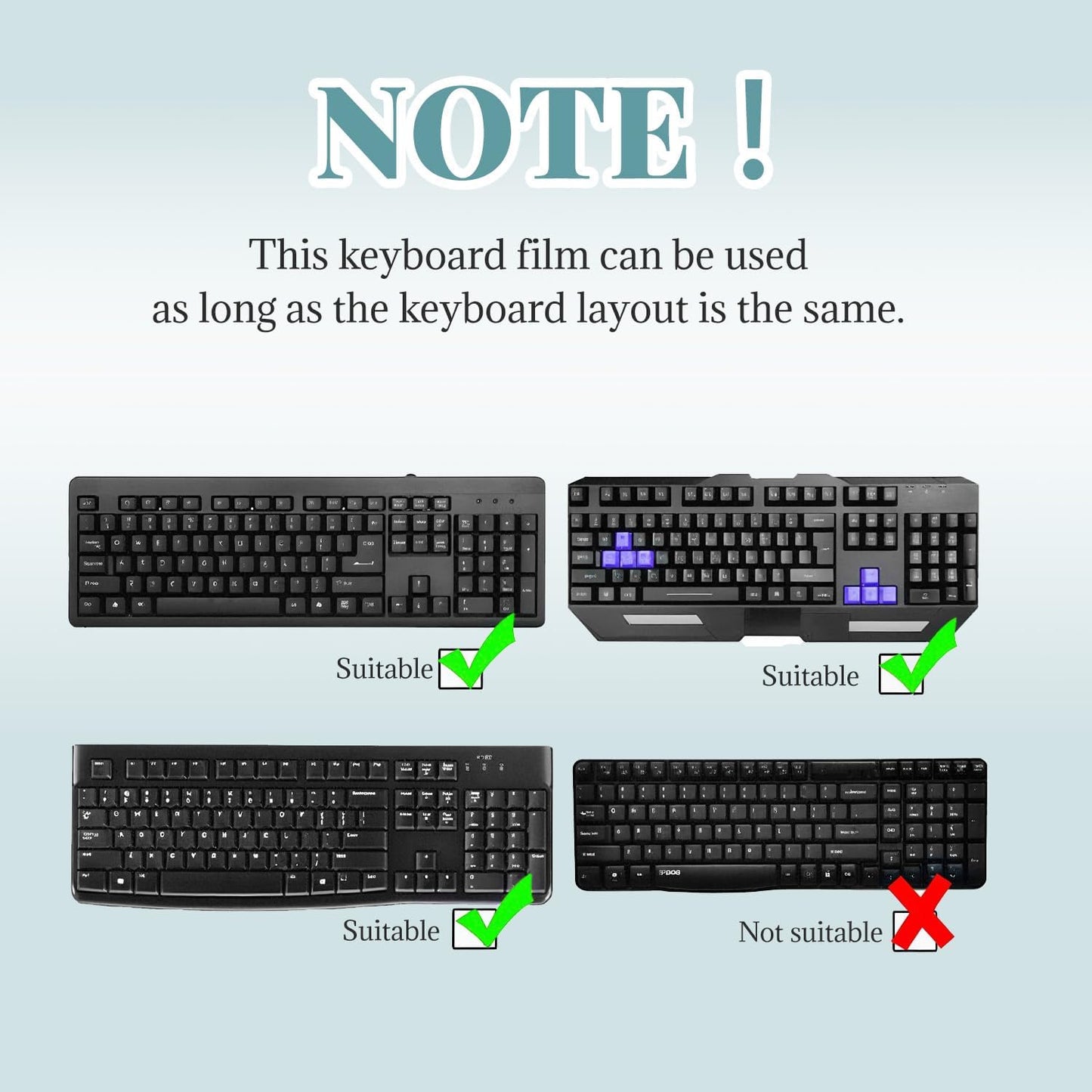 Clear PC Desktop Keyboard Cover, Universal Silicone Protector Skin for 104/107 Keys, Ultra-Thin, Waterproof, Dustproof, Anti-Slip Fits Most Standard Keyboards
