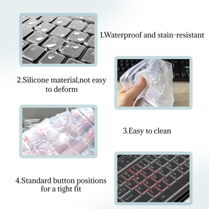 Clear PC Desktop Keyboard Cover, Universal Silicone Protector Skin for 104/107 Keys, Ultra-Thin, Waterproof, Dustproof, Anti-Slip Fits Most Standard Keyboards